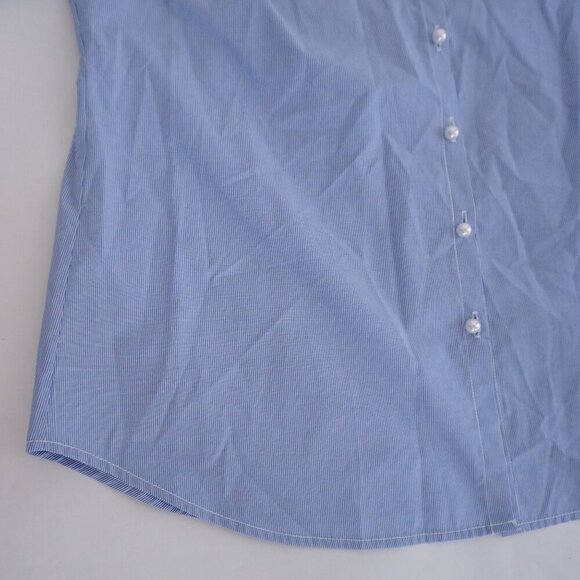 Chico's Blue White Stripe Lace Balloon Sleeve Button Up Cotton Blend Shirt 1P - Picture 6 of 12